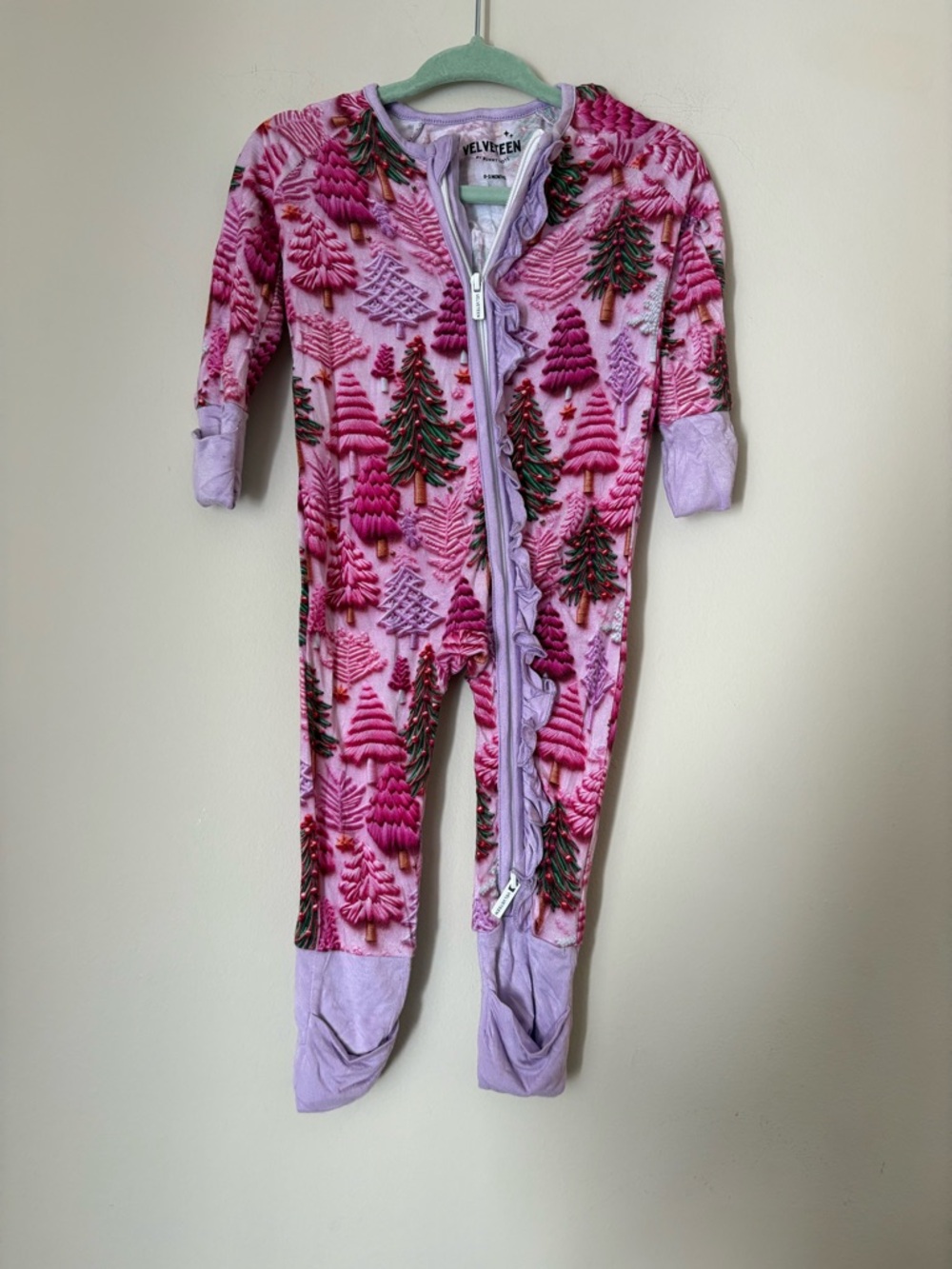 Velveteen Pink & Lavender Tree-Print Footed One-Piece 0-3M bamboo